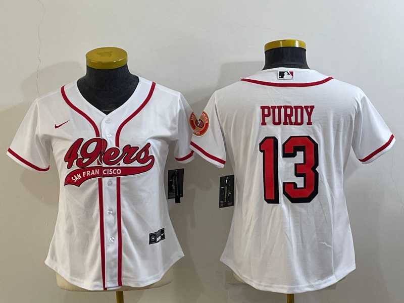 Womens San Francisco 49ers #13 Brock Purdy White Color Rush With Patch Cool Base Stitched Baseball Jersey
